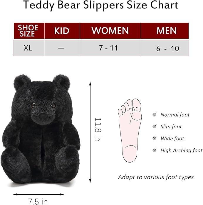 Black Fluffy Teddy Bear Slippers – Plush Indoor Warm Shoes