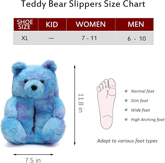 Ash Blue Fluffy Teddy Bear Slippers – Plush Cozy Indoor Shoes