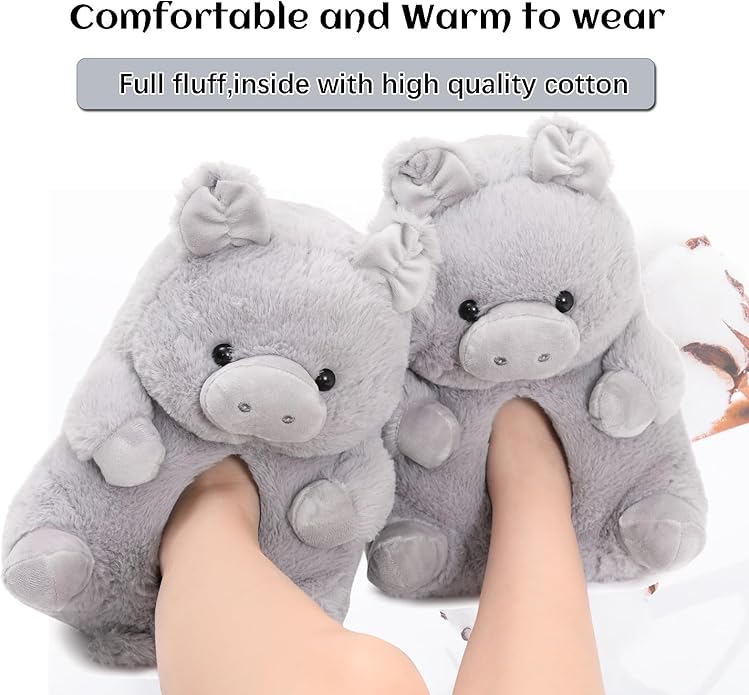 Grey Fluffy Teddy Bear Slippers – Plush Warm Indoor Footwear