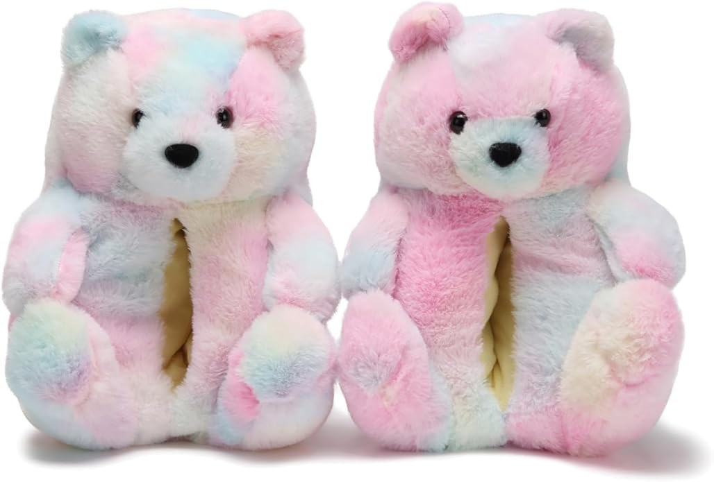Ash Pink Fluffy Teddy Bear Slippers – Soft Plush Indoor Shoes