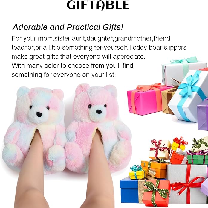 Ash Pink Fluffy Teddy Bear Slippers – Soft Plush Indoor Shoes