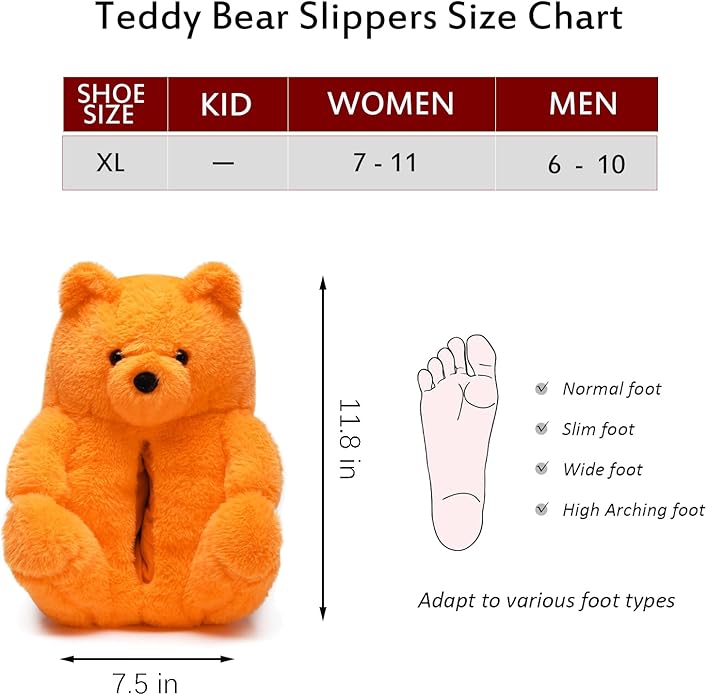 Orange Fluffy Teddy Bear Slippers – Plush Warm Indoor Shoes