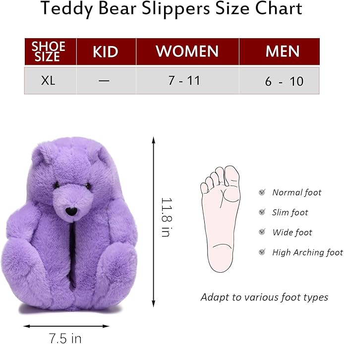 Purple Fluffy Teddy Bear Slippers – Soft Cozy Indoor Shoes