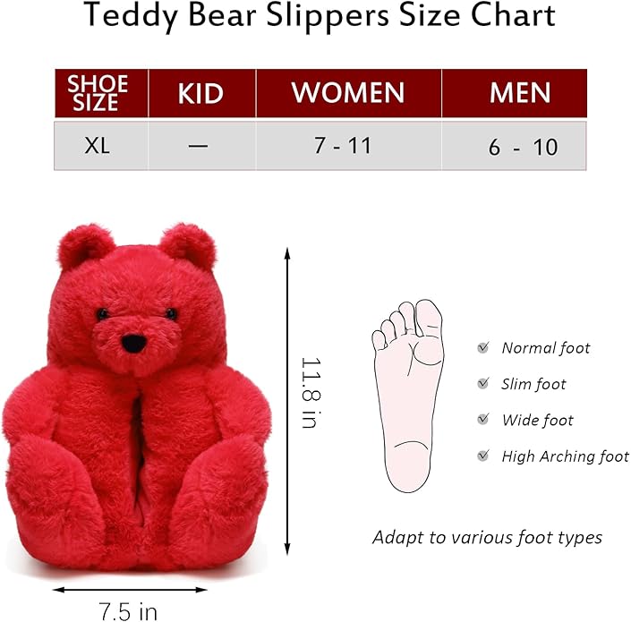 Red Fluffy Teddy Bear Slippers – Ultra-Soft Plush Indoor Shoes