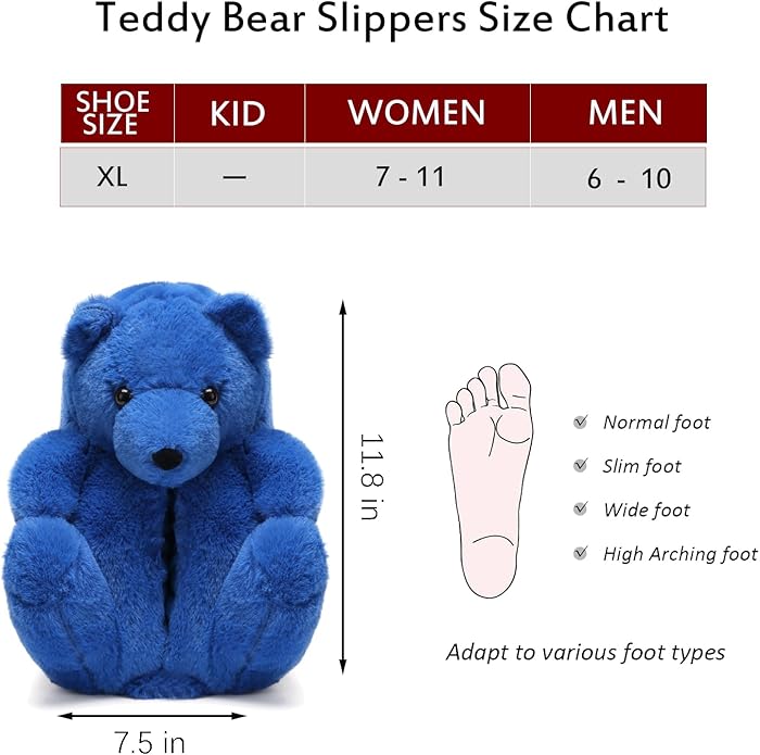 Royal Blue Fluffy Teddy Bear Slippers – Plush Cozy Shoes