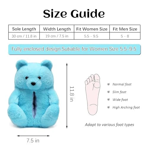 Blue Fluffy Teddy Bear Slippers – Plush Cozy Indoor Shoes