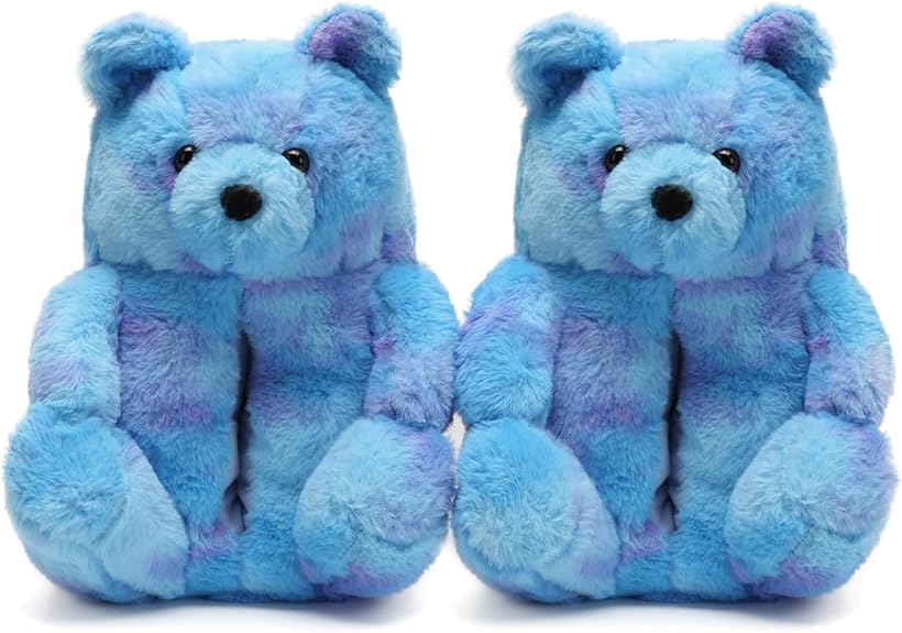Ash Blue Fluffy Teddy Bear Slippers – Plush Cozy Indoor Shoes